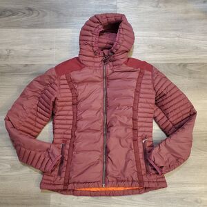 KUHL Projekt Womens L Maroon Spyfire Goose Down Hooded Puffer Parka Jacket Coat